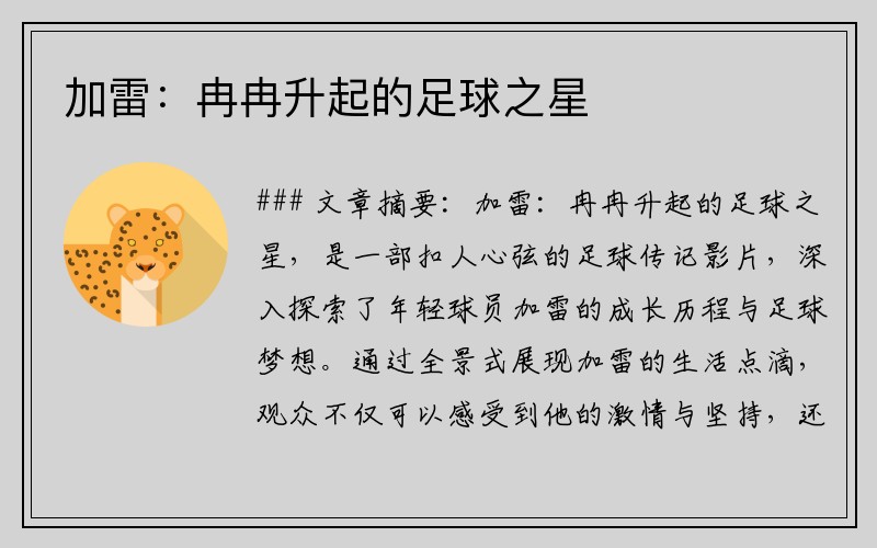 加雷：冉冉升起的足球之星