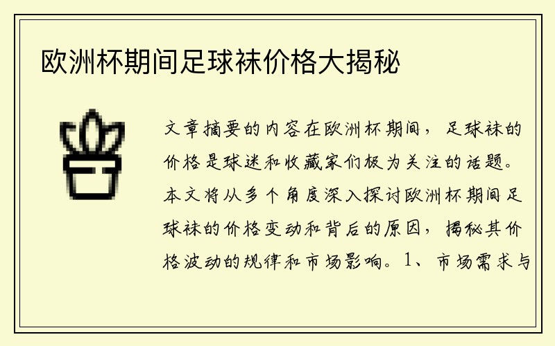 欧洲杯期间足球袜价格大揭秘